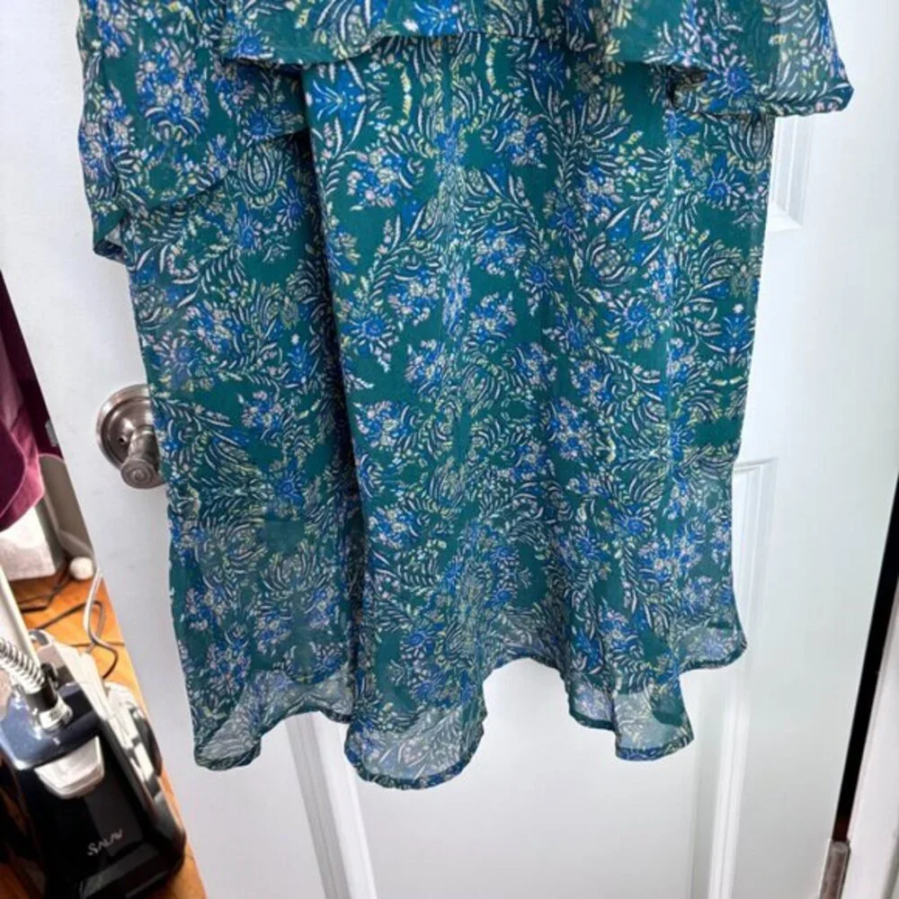 Lulus‎ Floral Paisley Tiered Mini Dress Green Womens Size Small Tie Strap V-Neck